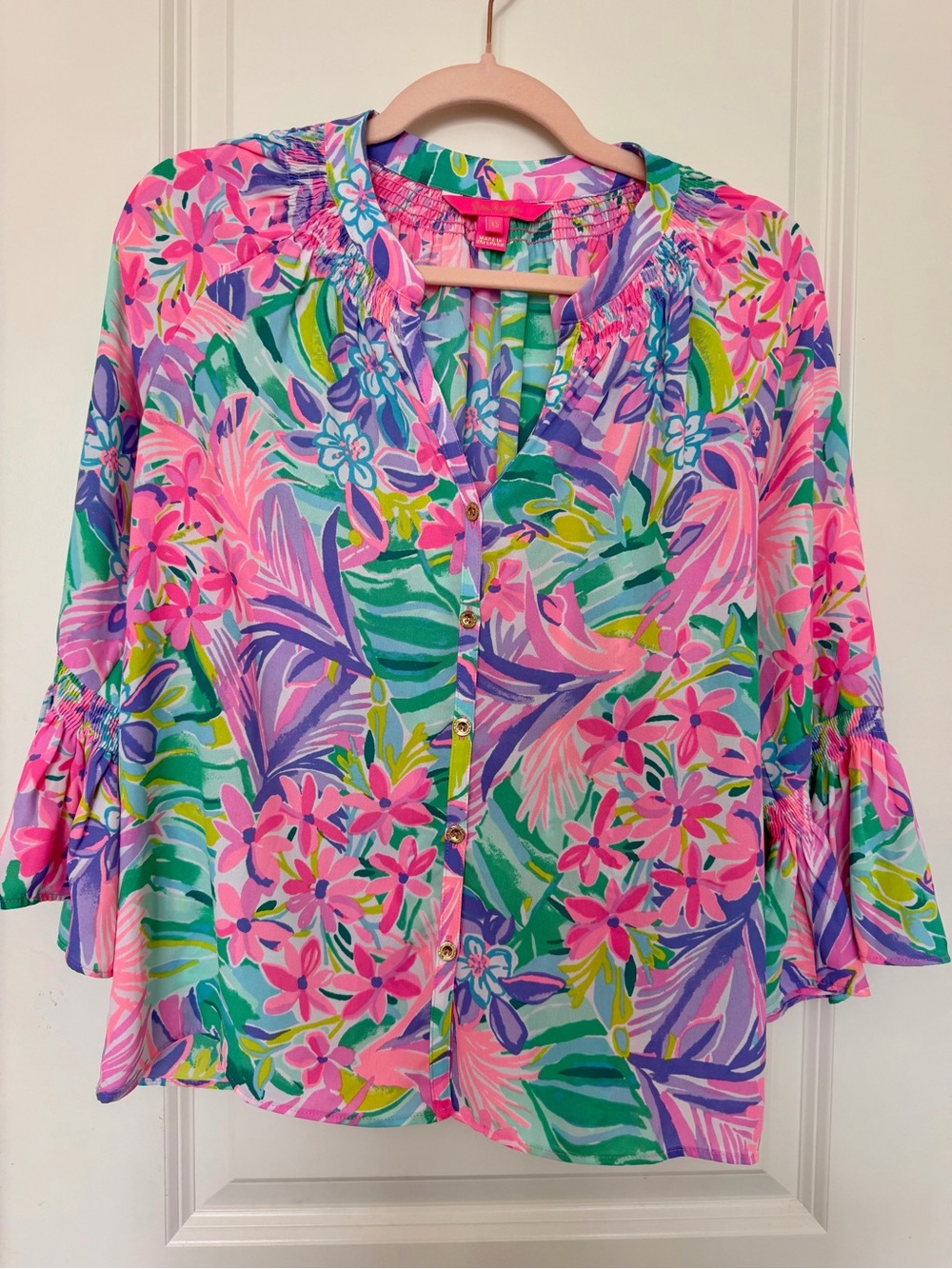 Lilly Pulitzer Pink Multi Floral Button-Front Blouse
